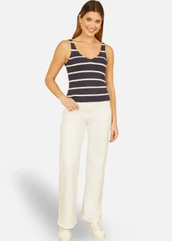 Yumi Navy Striped Sparkle Knitted Vest Top