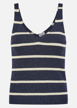 Yumi Navy Striped Sparkle Knitted Vest Top