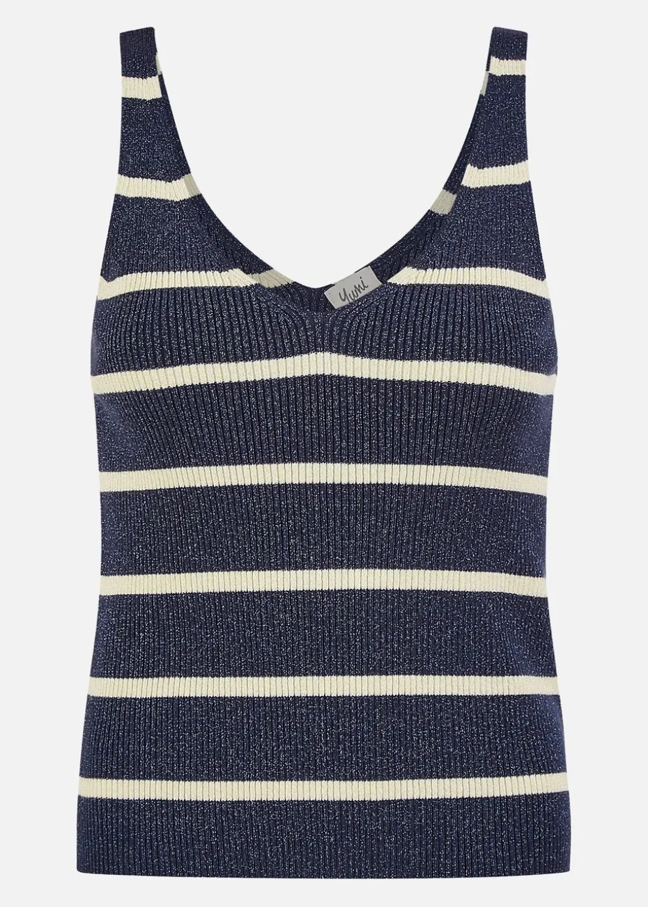 Yumi Navy Striped Sparkle Knitted Vest Top