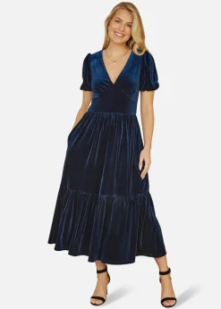 Yumi Navy Velvet Midi Dress