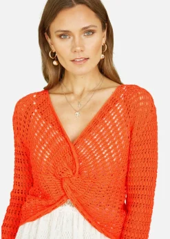 Yumi Orange Crochet Cotton Twisted Bolero Top