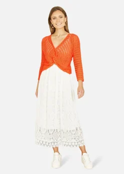 Yumi Orange Crochet Cotton Twisted Bolero Top