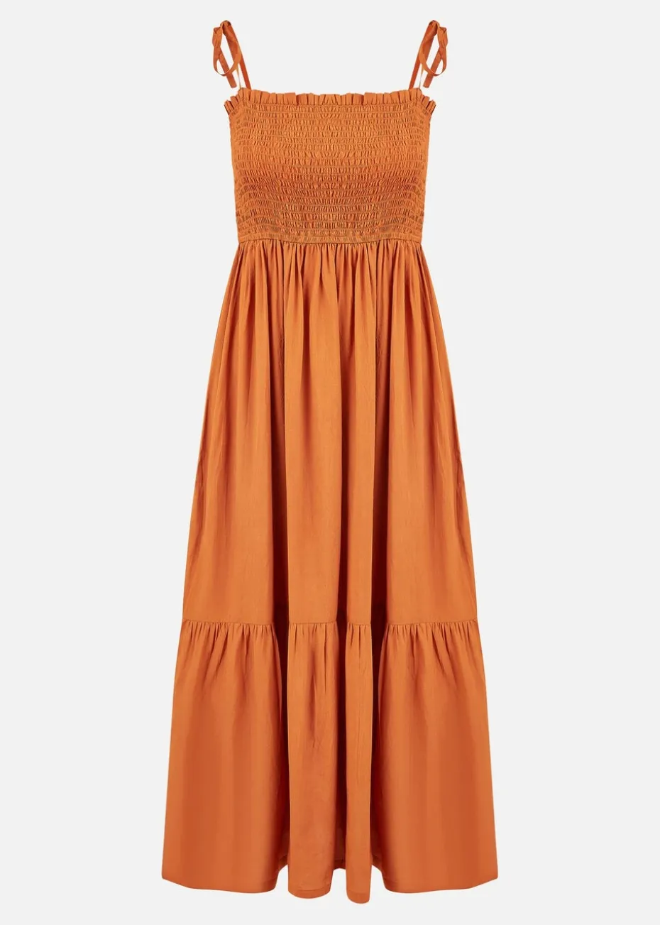 Yumi Orange Midi Sun Dress