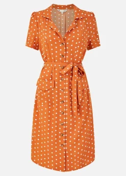 Yumi Orange Spot Retro Shirt Dress