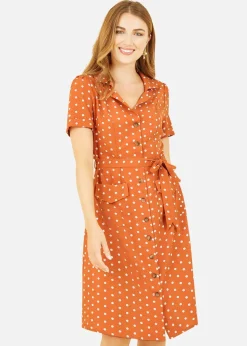Yumi Orange Spot Retro Shirt Dress