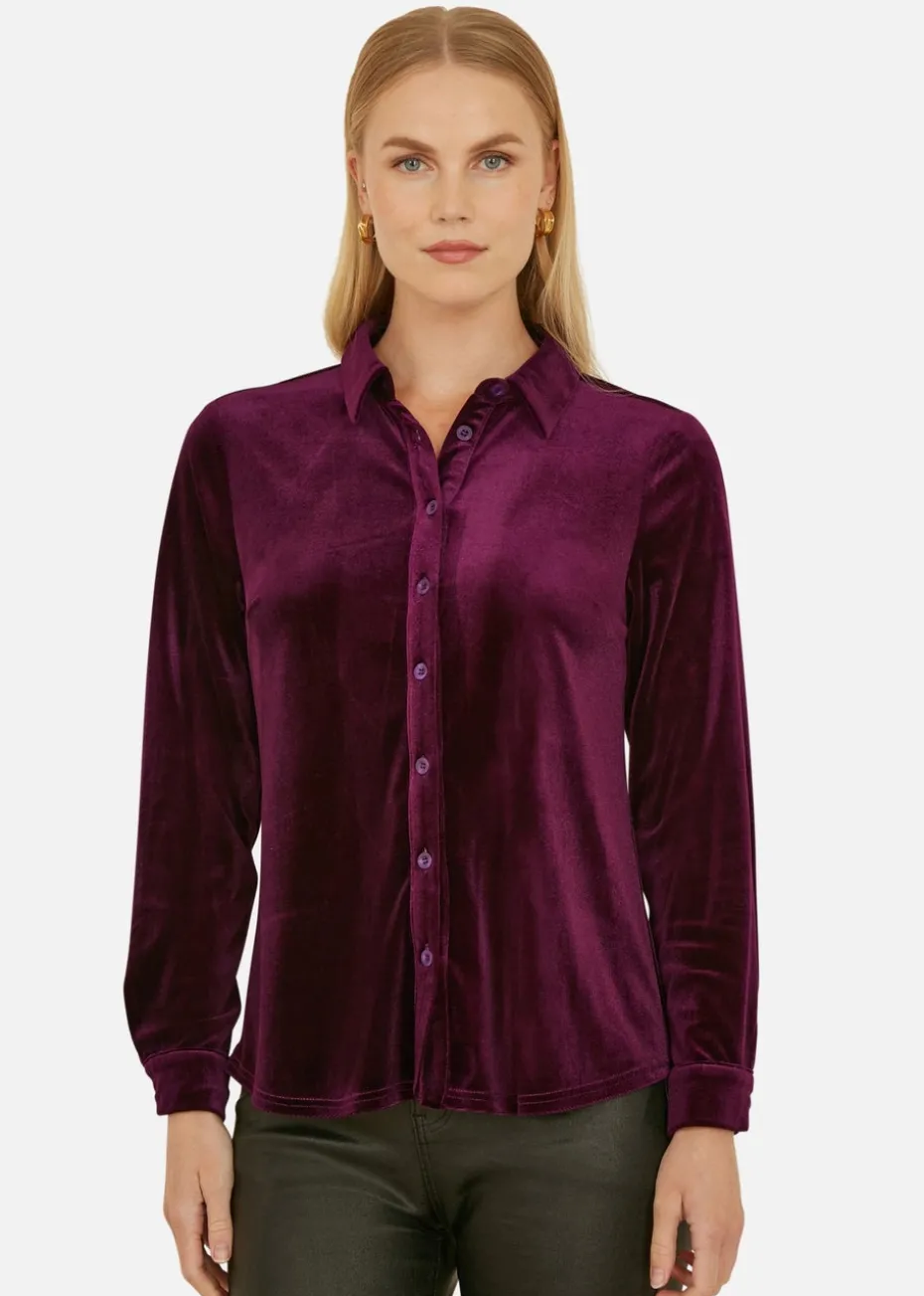 Yumi Plum Velvet Relaxed Fit Shirt