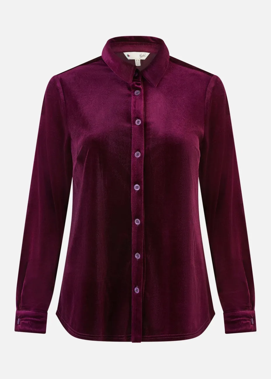 Yumi Plum Velvet Relaxed Fit Shirt
