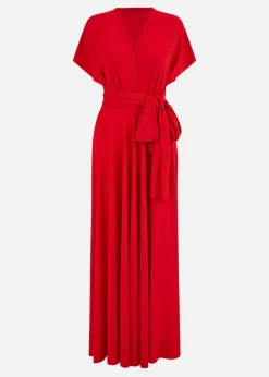 Yumi Red Jersey Stretch Multiway Midi Dress