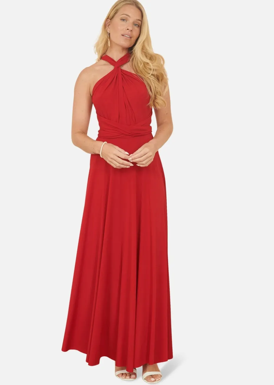 Yumi Red Jersey Stretch Multiway Midi Dress
