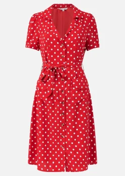 Yumi Red Retro Shirt Polka Dot Dress