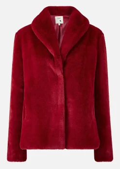 Yumi Red Short Wrap Faux Fur Coat