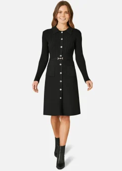 Yumi Rib Knit Midi Shirt Dress With Snaffle Belt