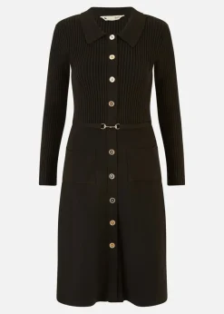 Yumi Rib Knit Midi Shirt Dress With Snaffle Belt