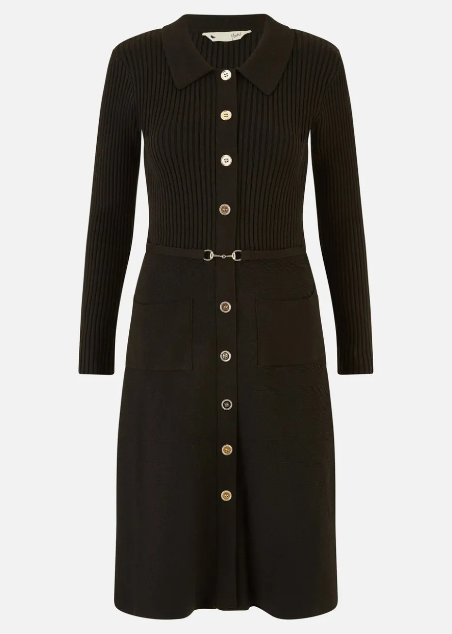 Yumi Rib Knit Midi Shirt Dress With Snaffle Belt