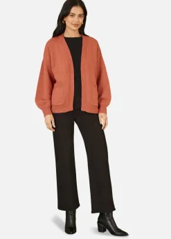 Yumi Rust Metallic Relaxed Slouchy Cardigan With Pockets