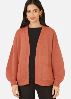 Yumi Rust Metallic Relaxed Slouchy Cardigan With Pockets