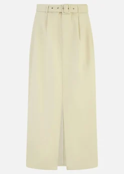Yumi Stone Cotton Midi Skirt With Belt And Split Hem
