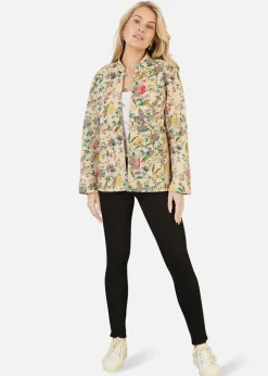 Yumi Stone Floral Print Reversible Cotton Quilted Jacket