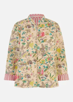 Yumi Stone Floral Print Reversible Cotton Quilted Jacket