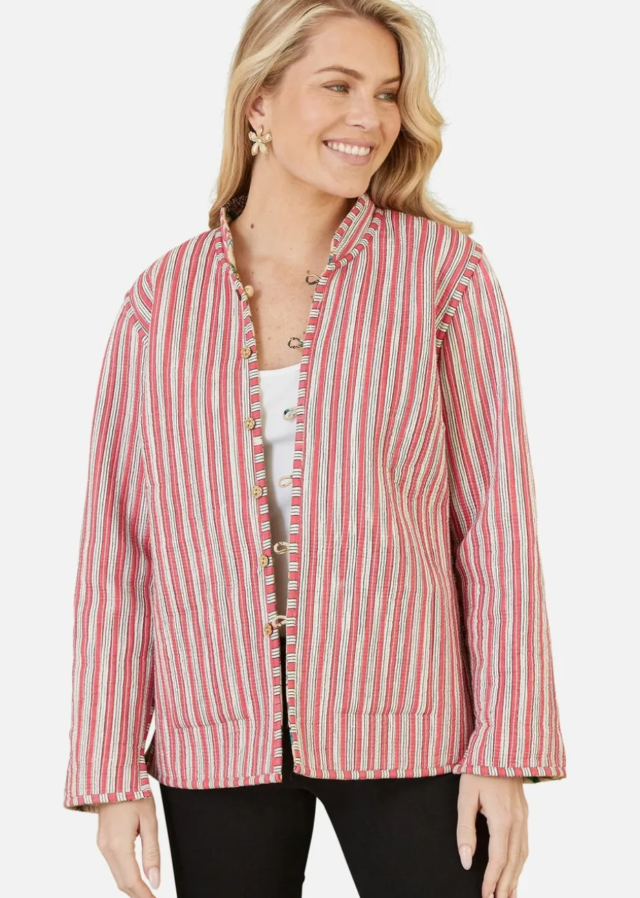 Yumi Stone Floral Print Reversible Cotton Quilted Jacket