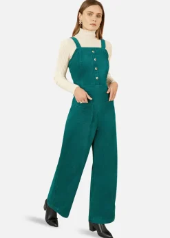 Yumi Teal Cord Stretch Dungaree Style Jumpsuit