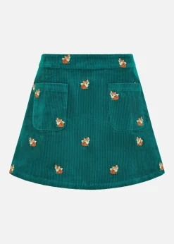 Yumi Teal Fox Embroidered Cord Mini Skirt