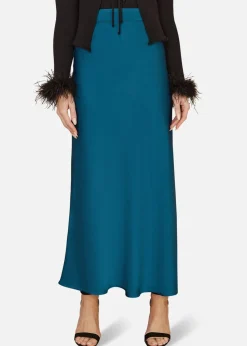 Yumi Teal Satin Midi Skirt