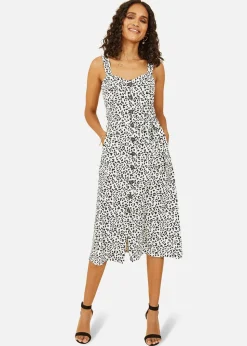 Yumi White Animal Print Button Up Sundress