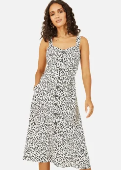Yumi White Animal Print Button Up Sundress