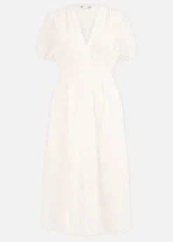 Yumi White Broderie Anglaise Midi Dress With Split Hemline