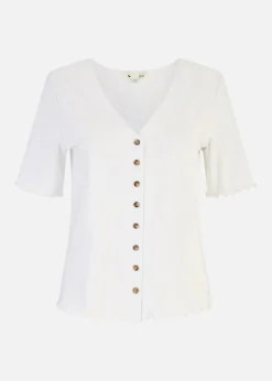 Yumi White Cotton Button Detail T-Shirt