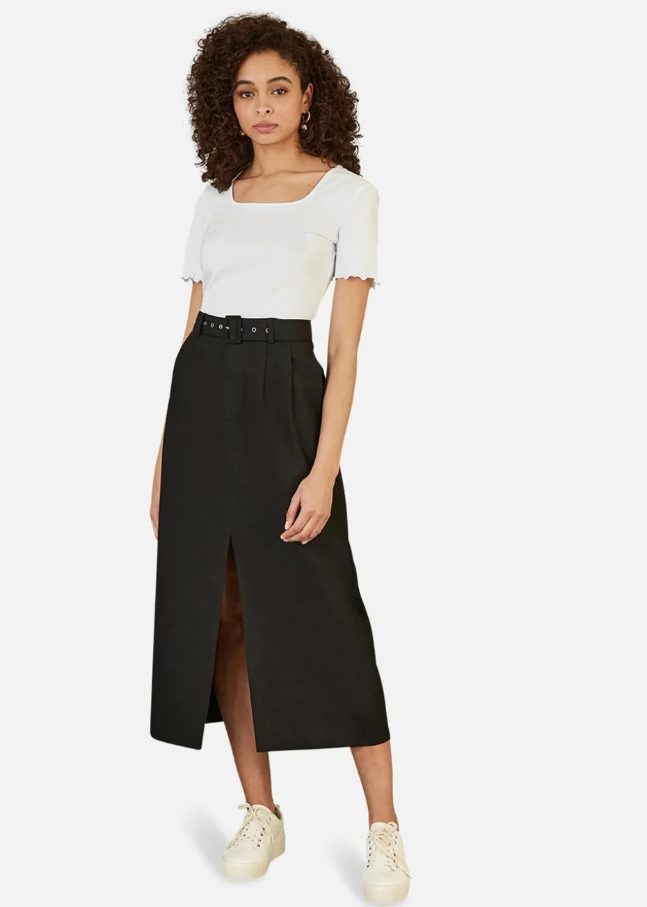 Yumi White Cotton Jersey Lettuce Trim T-Shirt