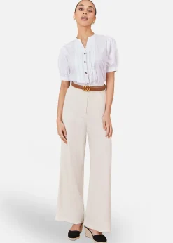 Yumi White Cotton Pleated Short Sleeve Shirt