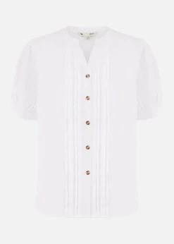 Yumi White Cotton Pleated Short Sleeve Shirt