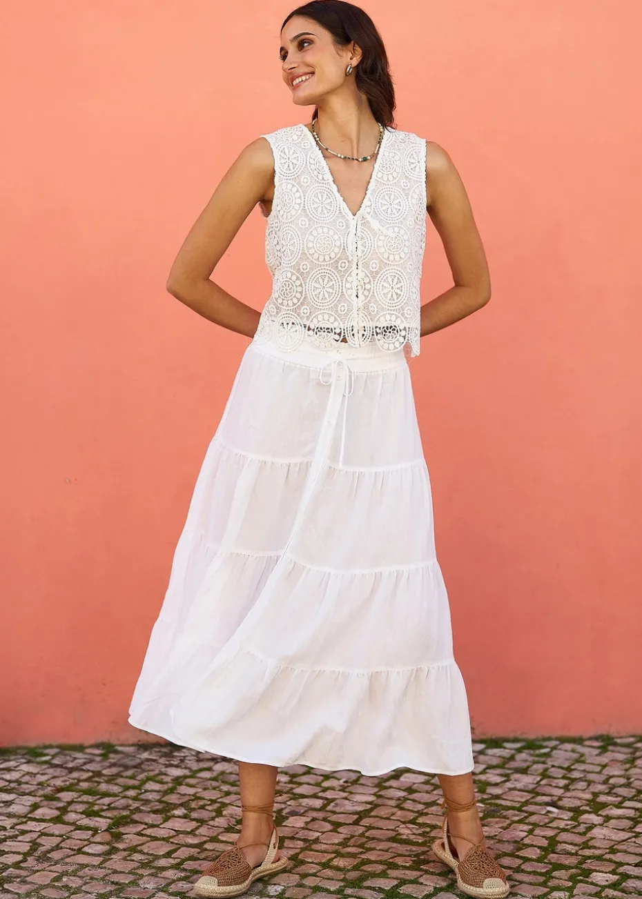 Yumi White Crochet Lace Tie Waistcoat