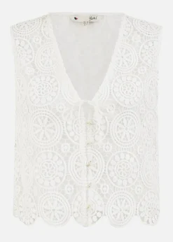Yumi White Crochet Lace Tie Waistcoat