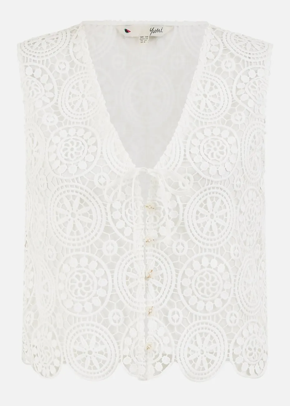 Yumi White Crochet Lace Tie Waistcoat