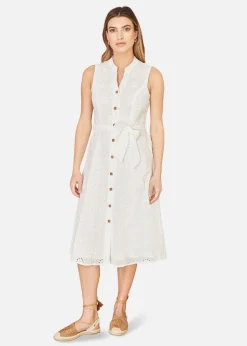 Yumi White Flower Broderie Anglaise Cotton Shirt Dress