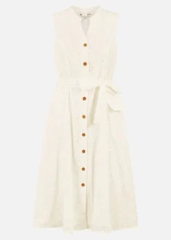 Yumi White Flower Broderie Anglaise Cotton Shirt Dress