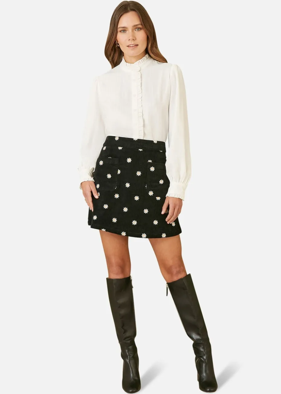 Yumi White Frill High Neck Shirt