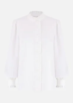 Yumi White Frill High Neck Shirt