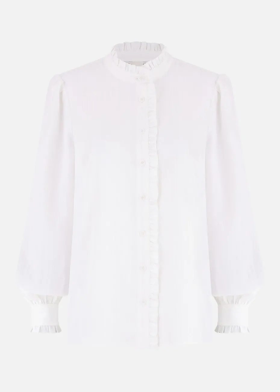Yumi White Frill High Neck Shirt