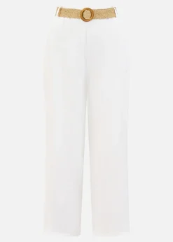 Yumi White Italian Linen Wide Leg Trousers With Belt