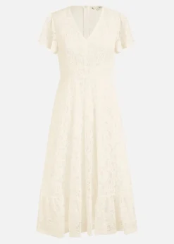 Yumi White Lace Midi Skater Dress