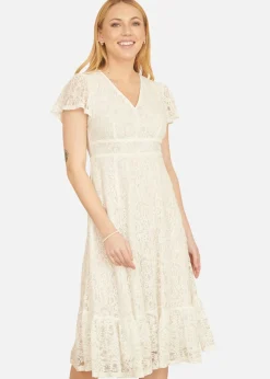 Yumi White Lace Midi Skater Dress