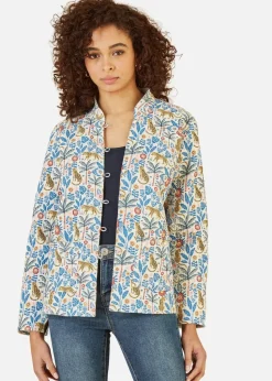 Yumi White Leopard Print Reversible Cotton Cropped Quilted Jacket