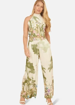 Yumi White Palm Print Halter Neck Top