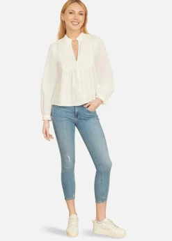 Yumi White Pleated Cotton Bib Shirt