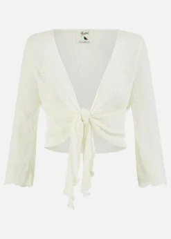 Yumi White Popcorn Yarn Tie Front Bolero