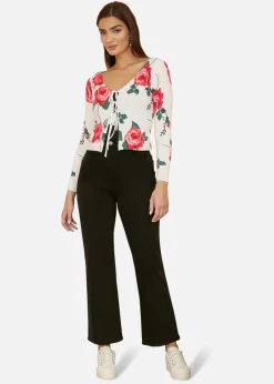 Yumi White Rose Print Cardigan With Tie Front
